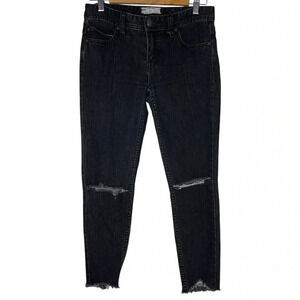 Free People Raw Fray Hem Skinny Ankle Distressed Knee  Black Jeans Size 27